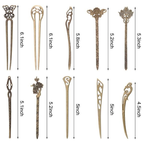 Vintage Bronze Hair Sticks 20 pcs 10 Styles Elegant Classic for Women main image 5